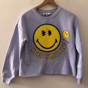 Smiley World Girls Lavender Cropped Crewneck Sweatshirt XL 14